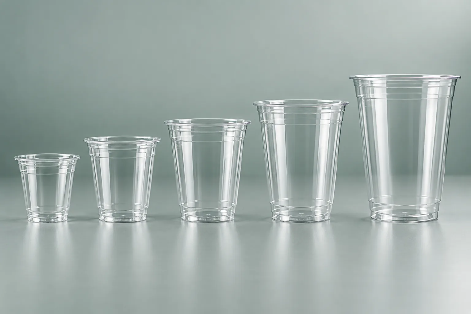 Clear PET cups in a range of heights, capacities and rim sizes