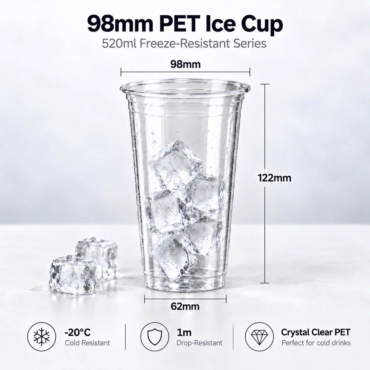 520ml freezer-resistant PET cup with 98mm rim