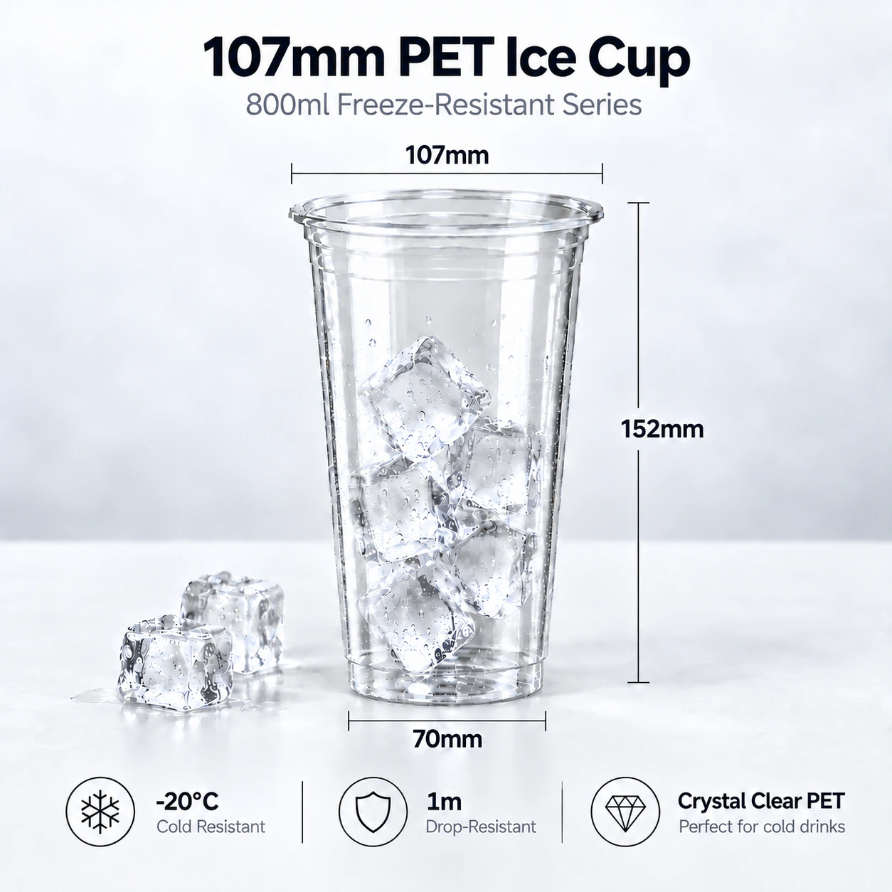 800ml freezer-resistant PET cup with 107mm rim